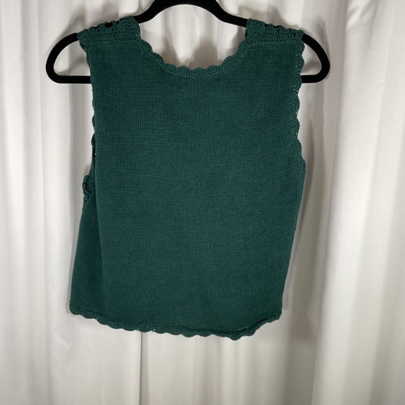 Vtg Cherry Stix Hand Knitted Crochet Cottagecore Sweater Vest Cropped Green OSFA - Picture 5 of 6